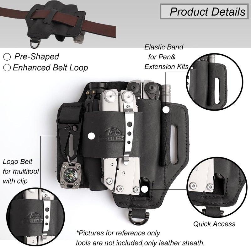 topstache Leather Multitool Sheath,EDC Belt Organizer for Work and Daily Use,Leatherman Sheath,EDC Pocket Organizer for Flashlight and Multitool,Gifts for Men,Leather Sheath for Multitool,Black - Image 4